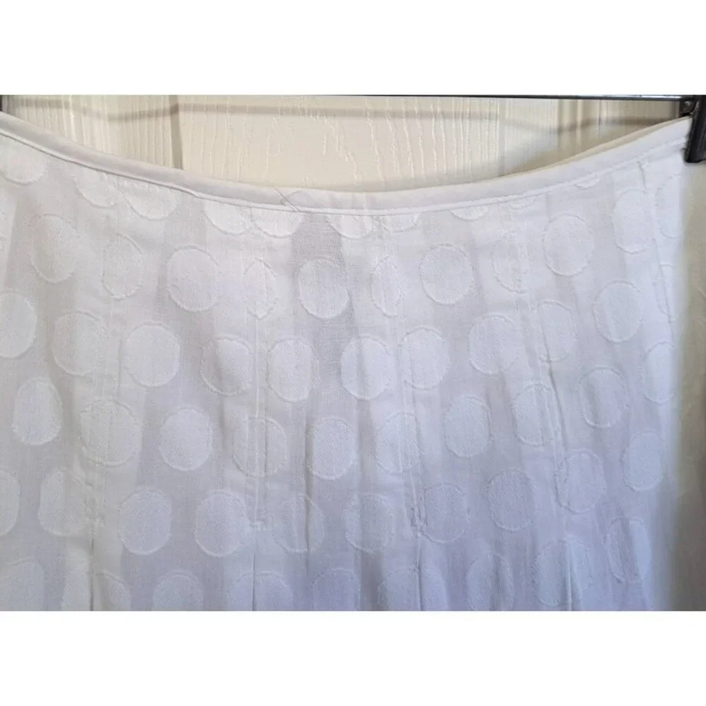 AGB  6 White Cotton Tone on Tone Polka Dot A-Line Side Zip Border Lined Skirt